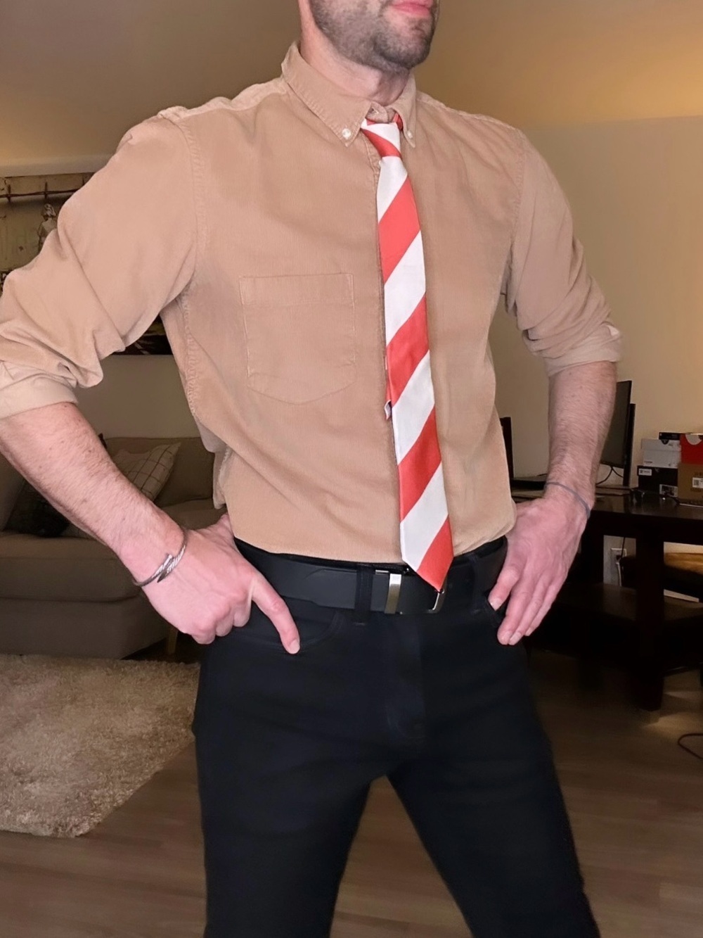 French Connection | Slim Fit Corduroy Shirt in Khaki Tan (Small) - Picture 3 of 15